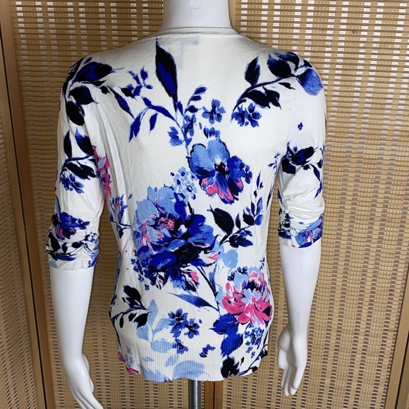 🔷I.N.C. Floral Button Down 3/4 Sleeve Floral Sweater Size Small - Picture 7 of 8